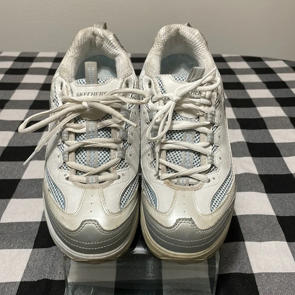 SKECHERS Shape Ups Walking Toning Sneaker Shoes 11803 Blue/White/Silver Size 9.5
